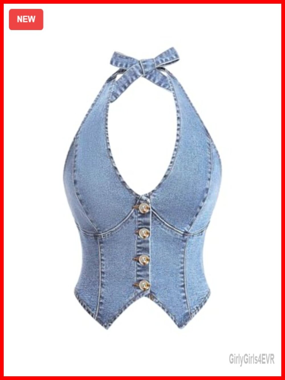WDIRARA Halter Neck Denim Top Button Down Sleeveless Tie Back Plus Size